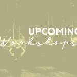 Upcoming Workshops in the foreground; photo of aerialists in the background